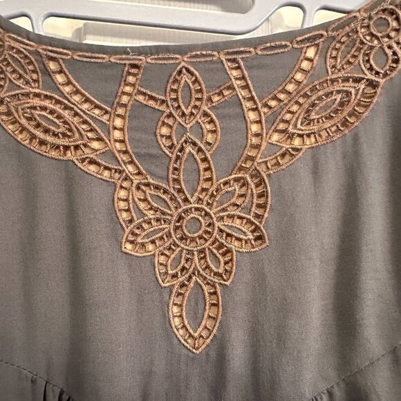 L Love Boho Lined Olive Green Dress Knee Length Tassels Tie Women's Medium - Picture 5 of 10